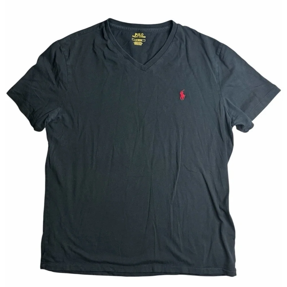 Polo Ralph Lauren V Neck Tee Black Red Pony Logo Mens Large